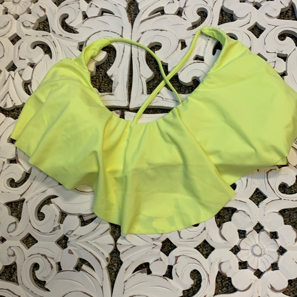 Xhilaration Neon Yellow Ruffle Tie Back Halter Bikini Top NWT Size XL